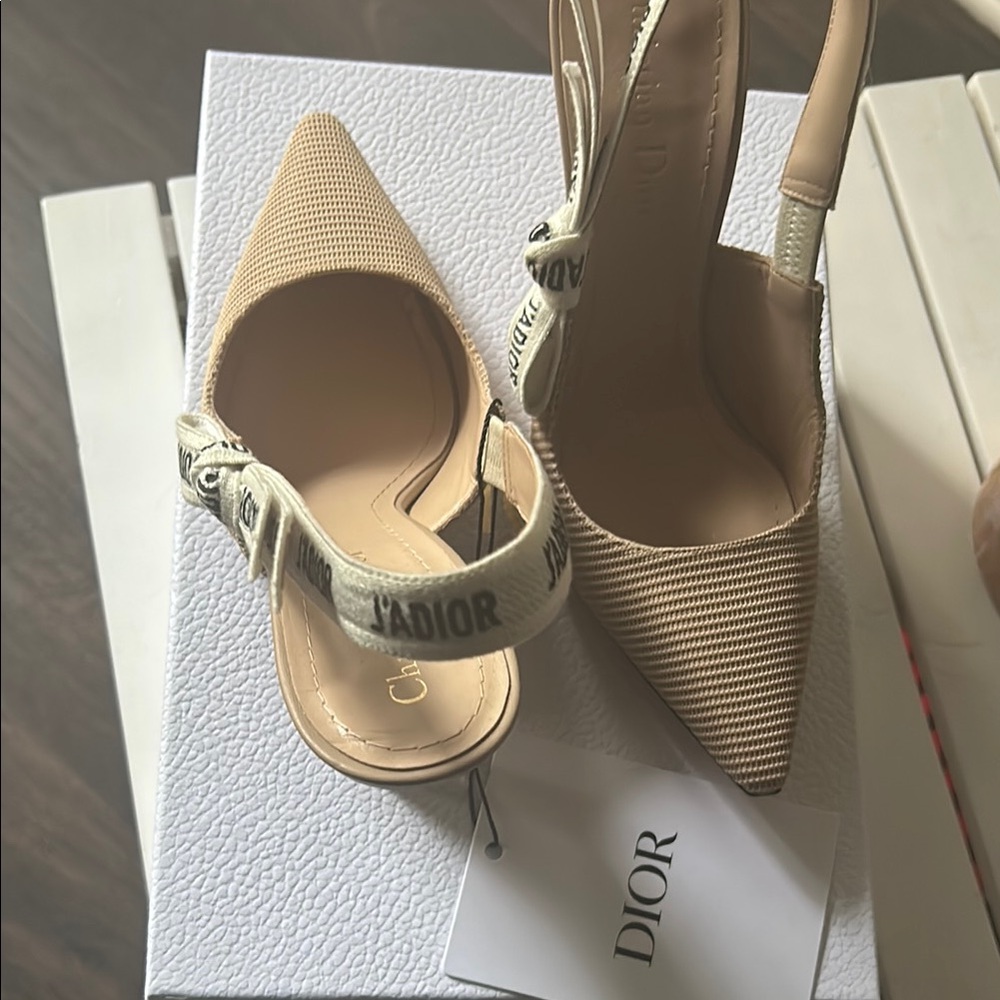 Dior Tan Block Heel Suede Heels